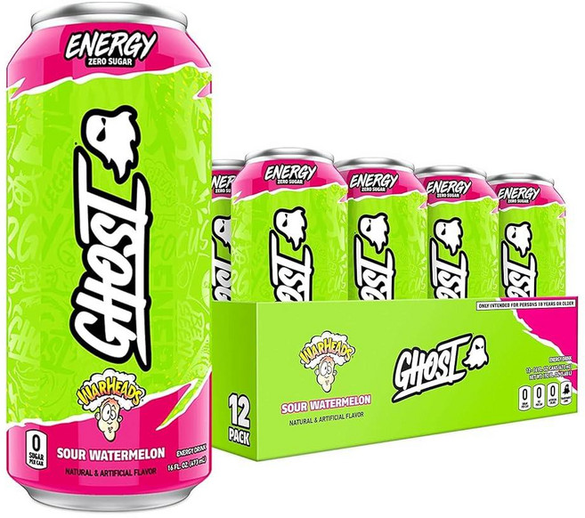 GHOST Energy Drink - 12팩 사워 패치 아동용 레드베리 473.2ml(16온스) - 에너지 및 집중력 및 인공 색소 없음 - 천연 카페인 L-카르니틴 및, 473.2ml