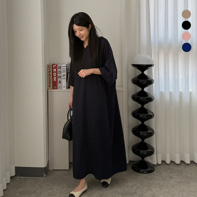 디테일웨어 여성 지퍼 후드 롱원피스 빅사이즈 임산부 원피스 젊줌마룩 시원한 링클프리 홈웨어 꾸안꾸 무지원피스