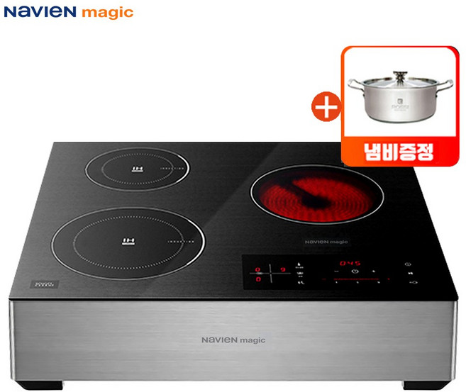 [무료설치/사은품] 나비엔매직 3구 하이브리드(인덕션2+하이라이트1) 독일 E.G.O발열체 SCHOOT글라스, 스탠딩형(15cm)