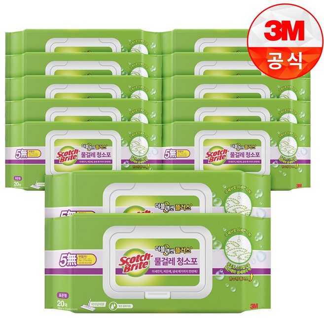 3M 스카치브라이트 물걸레 청소포 더블액션 플러스 표준형 20매, 12개