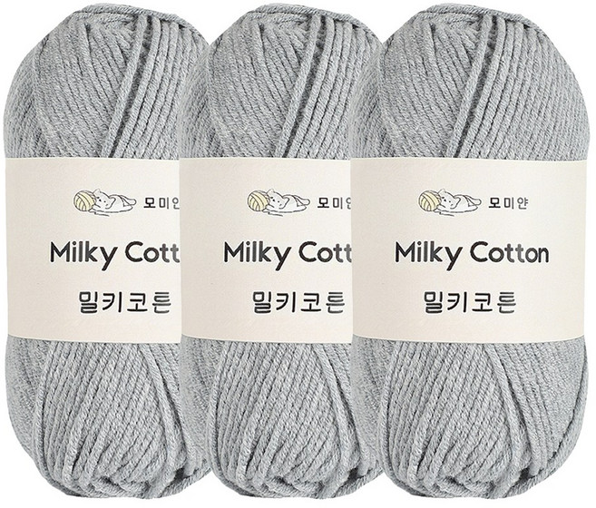 모미얀 밀키코튼 코바늘 뜨개실 50g*3P, 3개, 18그레이