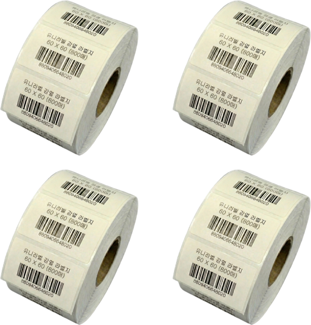 감열라벨지 가로6cm 세로6cm 800매 4롤, 감열라벨 60x60 4롤