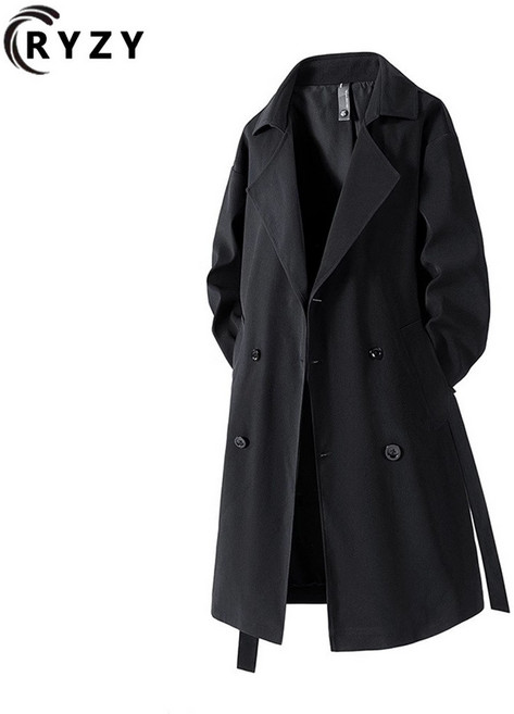 【RYZY品牌 】品質美式休閒風衣 復古過膝大衣 中長款風衣外套 大尺碼外套 純色簡約夾克 挺括防風外套