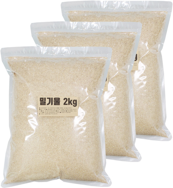 벅스앤미 밀기울 소맥피 2kg 대용량 지퍼백 ( 밀웜 슈퍼밀웜 귀뚜라미 먹이 ), 3개