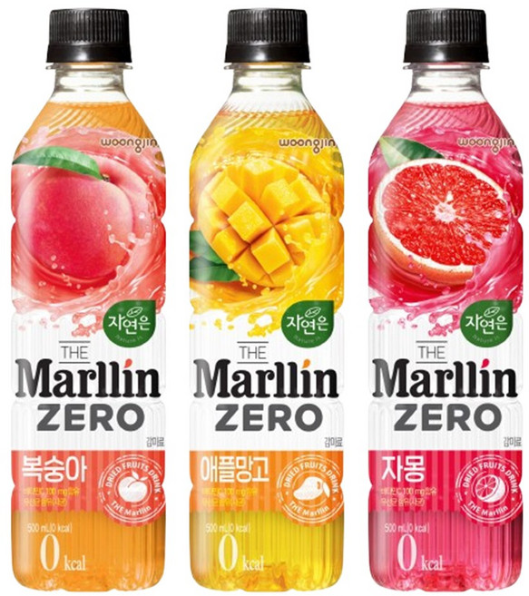 웅진 더말린 제로 500ml 3종 자몽 5개 / 복숭아 5개 / 애플망고 5개 / 총 15개