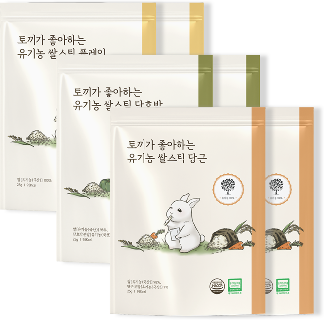 [앨리스] 토끼가 좋아하는 유기농 쌀스틱, 6개, 25g, 당근 2개, 단호박 2개, 플레이 2개