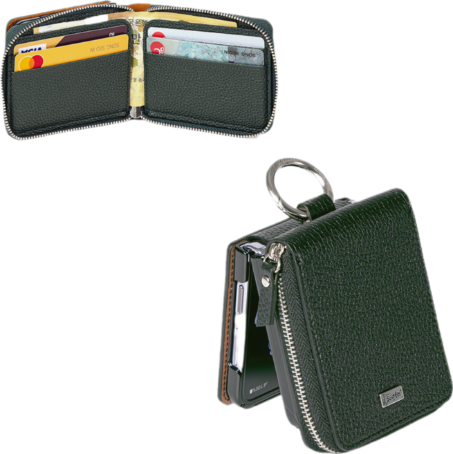 본아띠 돌체 천연소가죽 밀라노 토고 지갑형 지퍼 힌지보호 갤럭시 Z플립 핸드폰케이스