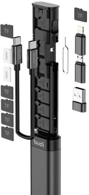 BUDI 다기능 9 in 1 데이터 케이블 (USB 타입-C 메모리 카드 보관 포함) 마이크로 SD 고속 리더