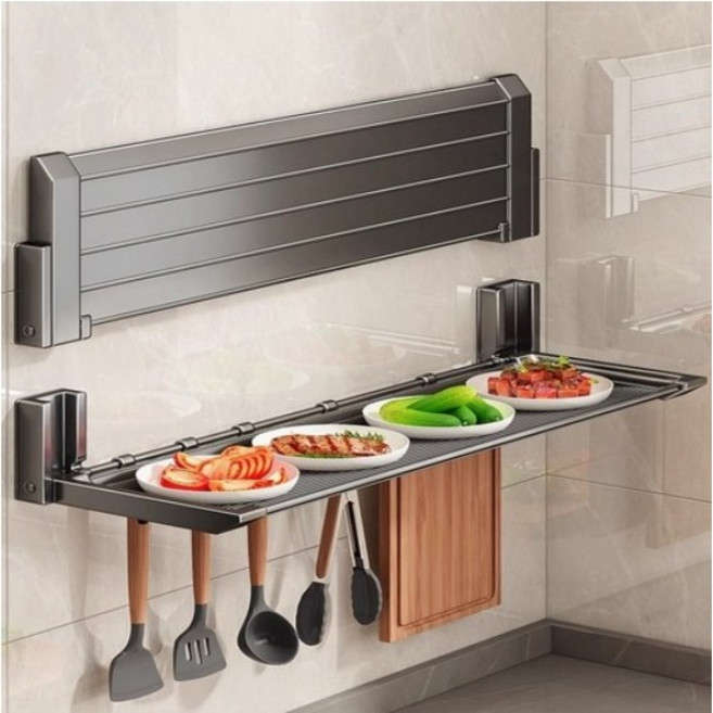 주방 욕실 접이식 다기능 수납 선반 가정용 양념 수납 선반 구멍 없는 벽걸이형 준비물 수납 선반H400, 1개, 회색