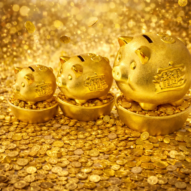 버원픽 황금 돼지저금통 인테리어 개업선물 집들이선물, 1개, B. 황금색(중)