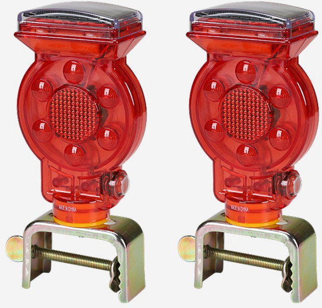 태양광 쏠라 LED 위험 경고등 휀스용 경광등 공사 상업 농업 안전용품, 레드, 2개