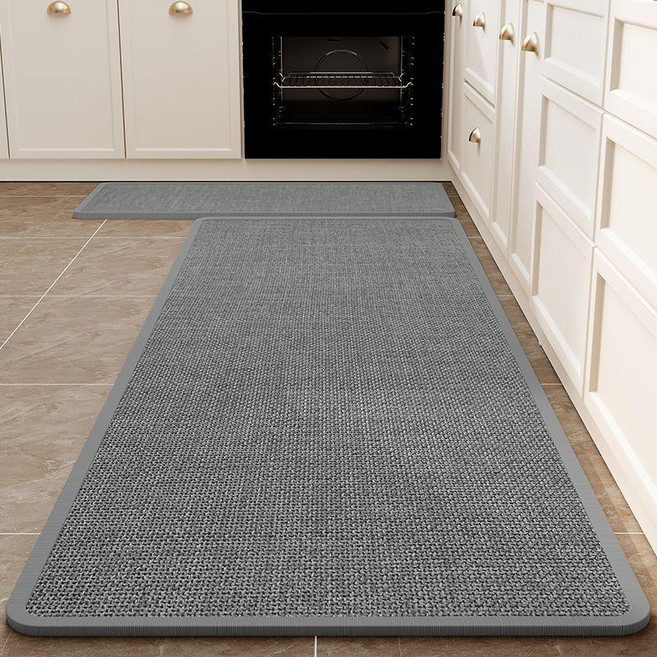 廚房地墊 防滑耐磨 吸水吸油 腳踩墊 PVC, 薩麗麻-星灰-方形,50*80cm+50*150cm 套裝兩, 1個