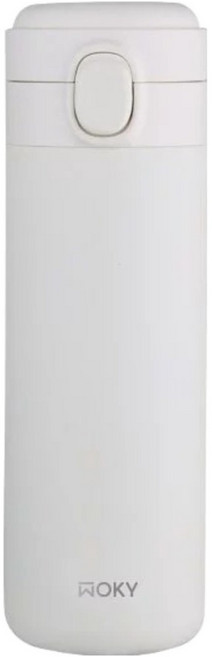 WOKY 沃廚 台灣公司貨 輕量輕芯鈦瓷易潔層彈蓋保溫瓶, 雲靄白, 450ml, 1個