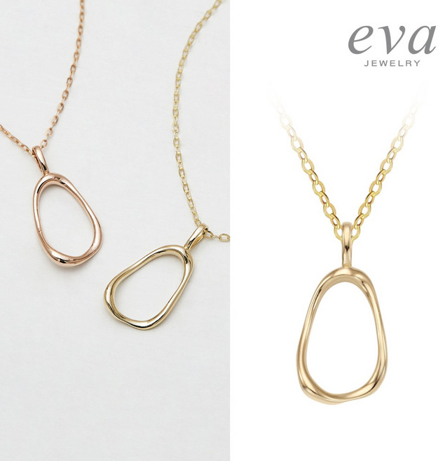 심플 14K 물결 라운드 우물 여자 금 체인 펜던트 목걸이