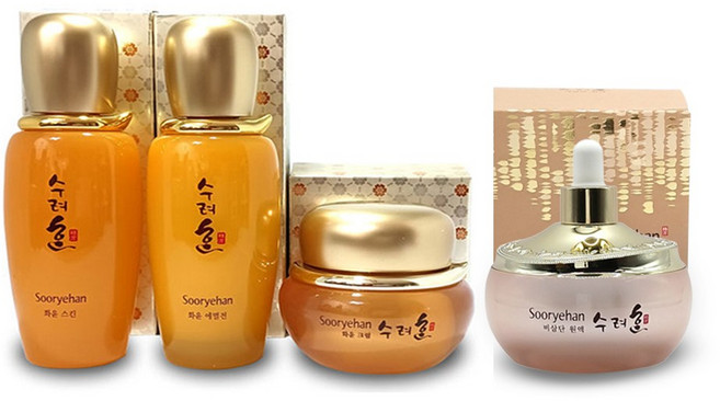 수려한 화윤 4종 기초세트(스킨+로션+크림+비삼단원액) 주름관리 한방화장품, 1세트