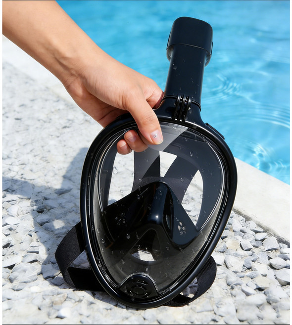 하늘박스 성인용 스노쿨링마스크 풀페이스 파노라마 스노클링 마스크 세트, Black