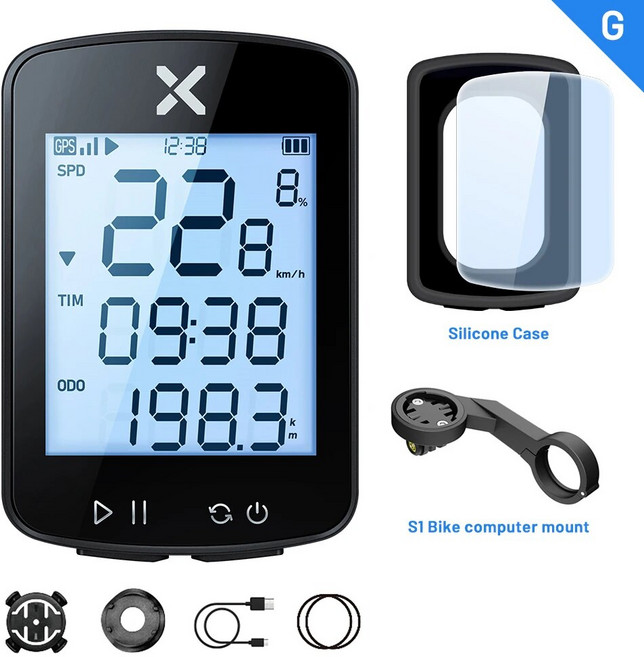 이런샀네 XOSS G + 2세대 자전거 GPS 컴퓨터 무선 속도계 라이딩 마스터, 블랙, 1개