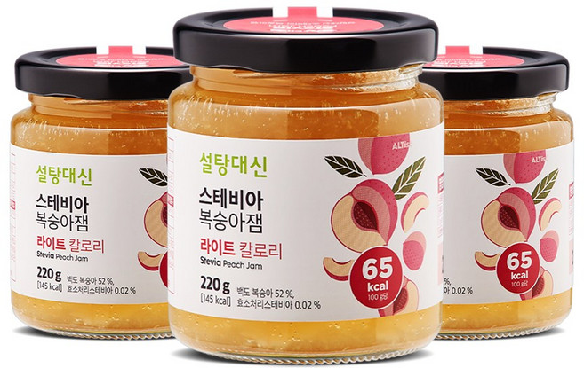 설탕대신 스테비아 복숭아잼, 220g, 3개