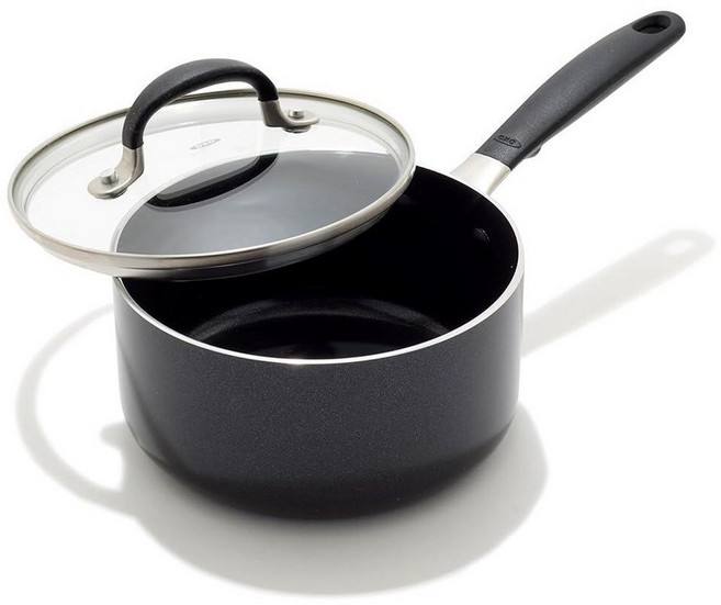 OXO 옥소 유리 뚜껑이 있는 1.6QT 논스틱 에브리데이 소스 팬 BPA 프리 컴포트 그립 실리콘 핸들 식기 세척기 및 오븐 사용 가능 PFAS 세라믹 프라이팬 수프, 1.6 Quarts