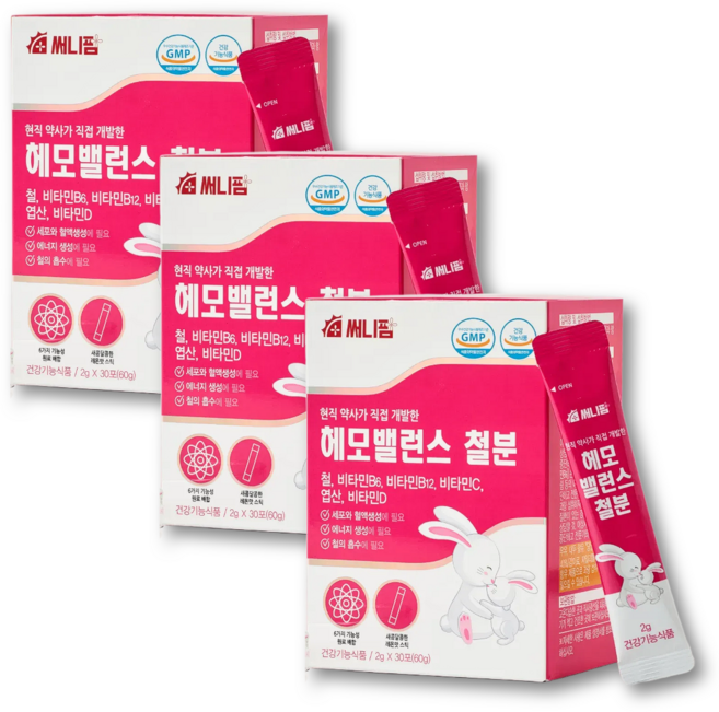 헤모 밸런스 케어 헤모키즈 흡수율 높은 식물성 헤모글로빈 임산부 어린이 여성 철분제 비헴철 엽산, 6세트, 15회분