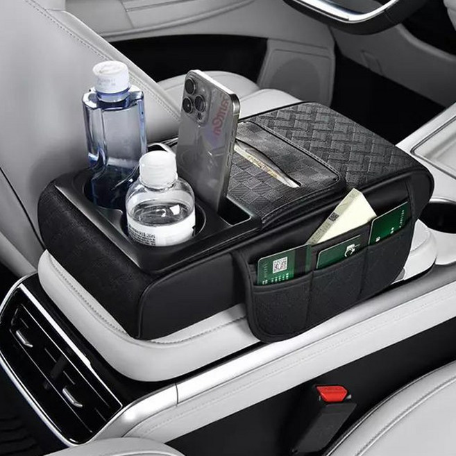 SEAMETAL 자동차 컵홀더 팔걸이 콘솔 쿠션, 1개, 블랙