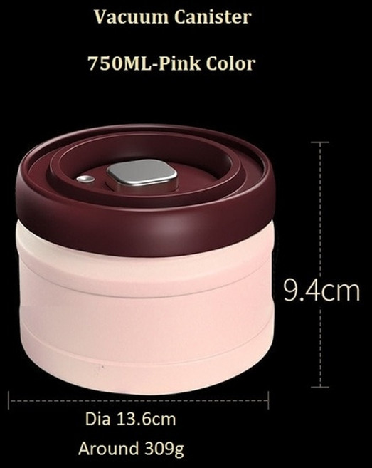 원두 보관 통 커피 버튼 주최자가있는 진공 씰 캐니스터 주방 세트 식품 스테인레스 스틸 콩 차 견과류 0.75l 1.1l 1.6l, 750ml-핑크, 1개
