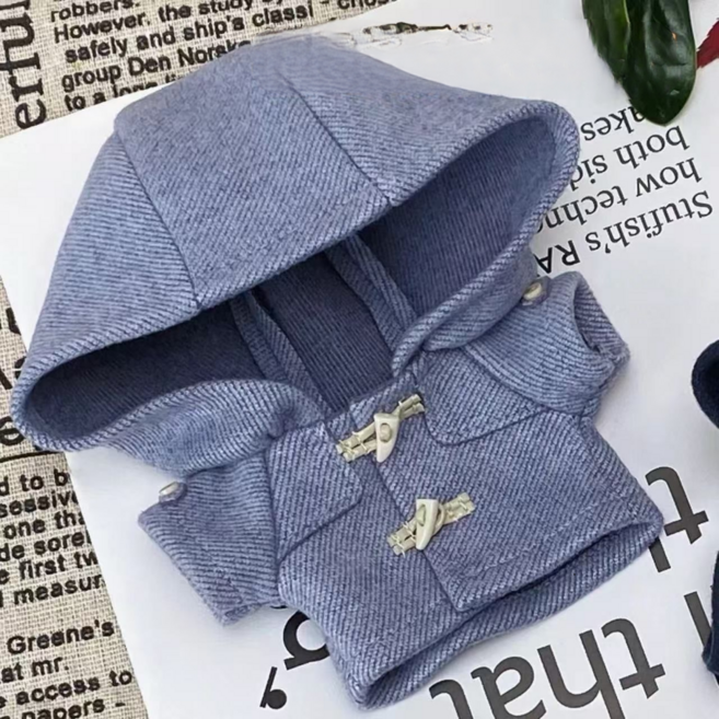 티니숲속 10cm 인형옷 떡볶이 단추 후드 코트 바지 세트 솜인형 무속성 아이돌인형, 1개, 블루