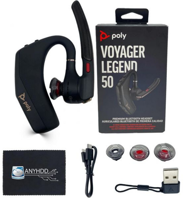 ANYHDD Poly Legend Voyager 50 블루투스 헤드셋 - 노이즈 캔슬링 마이크 4개 PC iOS Mac 태블릿 호환 충전 케이블 USB 동글 AC