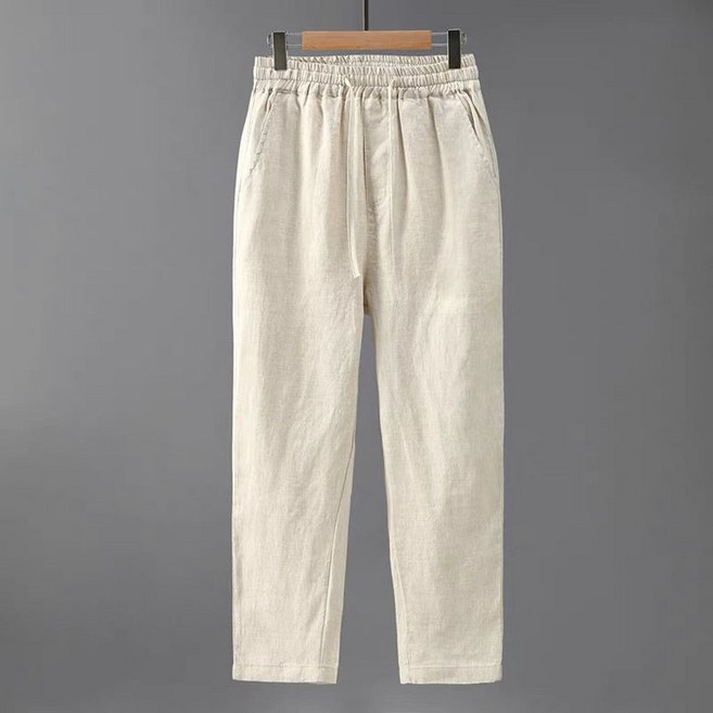 FANSYLI 남성 린넨 바지 여름 얇은 밴딩 일자핏 통바지 빅사이즈 루즈핏 편한 통기성 정장 바지 데일리 X2603A10