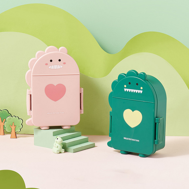 귀여운 다이노소어 도시락, 핑크다이노, 도시락 + 포크 + 숟가락, 1세트