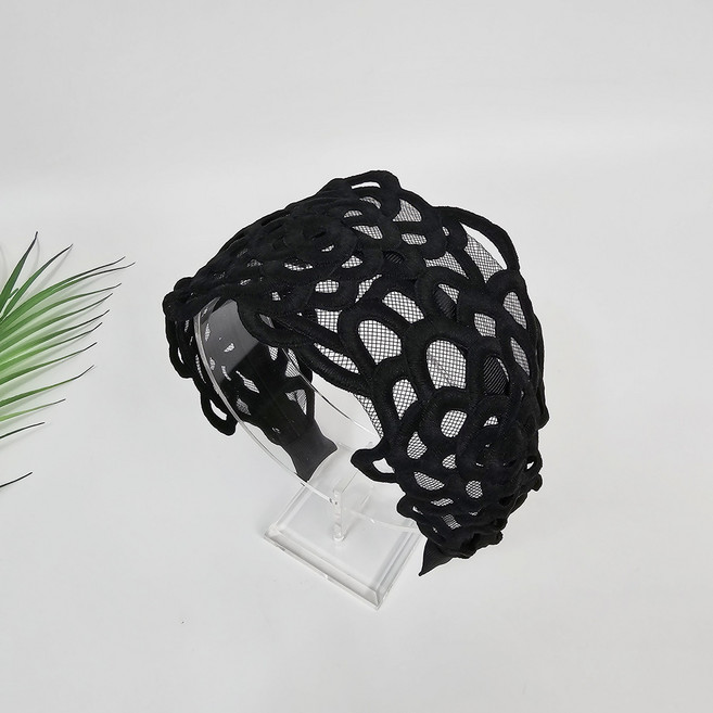 시크몽 핸드메이드 메리 자수 레이스 천 9cm 넓은 와이드 헤어밴드