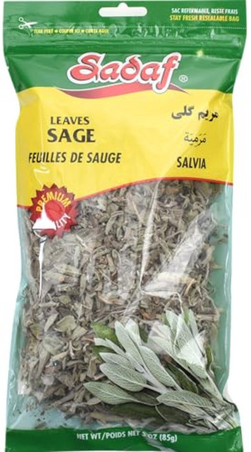사다프 세이지 잎 - 요리 및 음식 풍미를 위한 통 세이지 Sadaf Sage Leaves - Whole Sage Leaves for Cooking and Food Flavori, 3온스, 1개, 85g