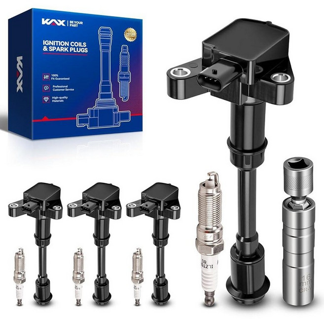 KAX 점화 코일 및 이리듐 스파크 플러그 4개 세트 자석 소켓 포함 혼다 2017-2020 시빅 시 2017-2022 CR-V 1.5L 2023 시빅 타입 R UF7, UF674 - 4Pk Coils & 4Pk Plugs