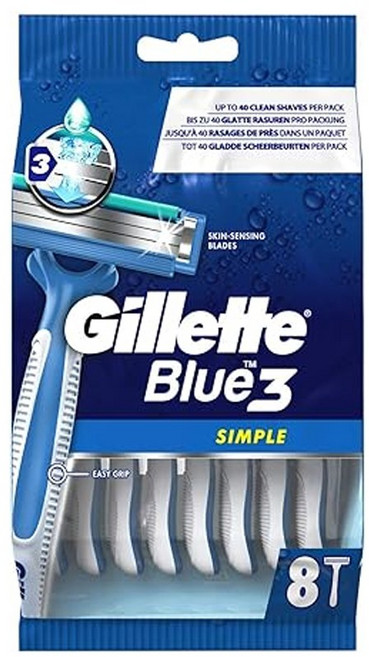 질레트 블루3 심플 3중날 일회용 면도기 여행용, 1세트, 8개입