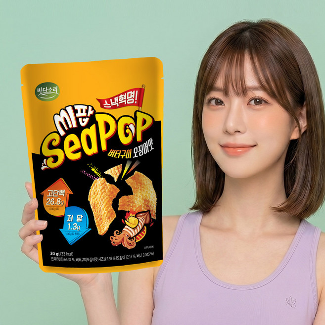 고단백(8.1g) 저당 명태스낵 씨팝 버터구이오징어맛, 7개, 30g