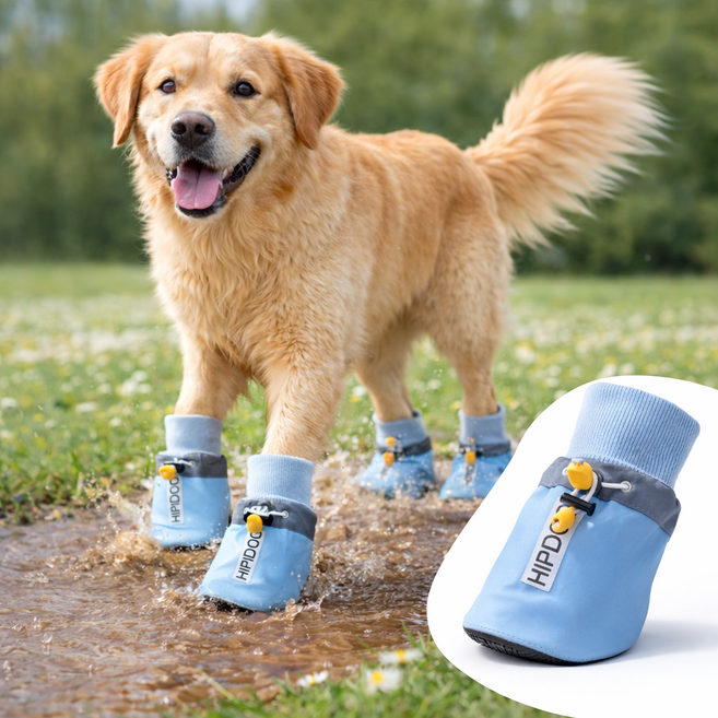 강아지 봄 산책 신발 미끄럼방지 애견 신발 중형견 대형견 발 보호 신발 4개입, 블루 사계절용, 1세트