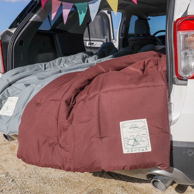 [국산] 리빙캐슬 항균 다용도 차박 캠핑 이불 침낭 2인용 사계절, 브라운