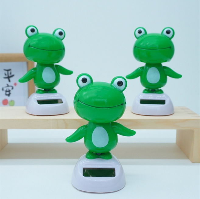 태양열 자동차 장식 인테리어 개구리 인형 귀여운 태양광 흔들리는 머리, 1개, 녹색