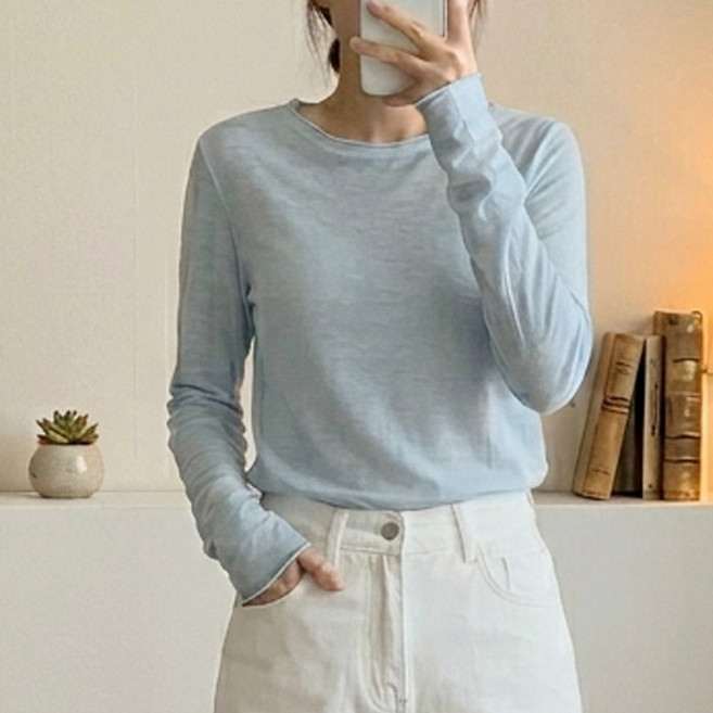 여성 텐셀 코튼 기본 사계절 레이어드 이너 티셔츠