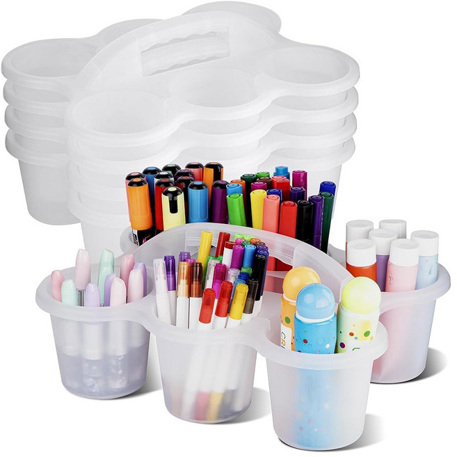 학교 룸 연필꽂이 음료 배달용 플라스틱 컵 캐디(레인보우) 찾기 스크랩블룸 4팩 교실 캐디, Clear