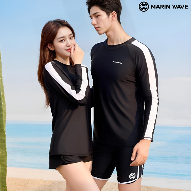 마린웨이브 커플 루즈핏 래쉬가드 상하의 세트 이너포함, 여성