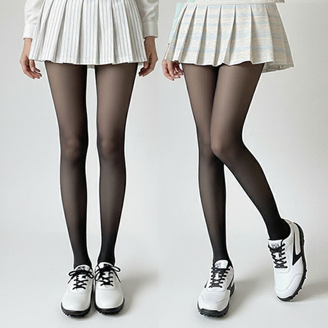 더간다 1+1 여성 기모 레깅스 겨울 프리미엄 골프 착시 스타킹 2개, 1세트, 블랙 착시기모스타킹