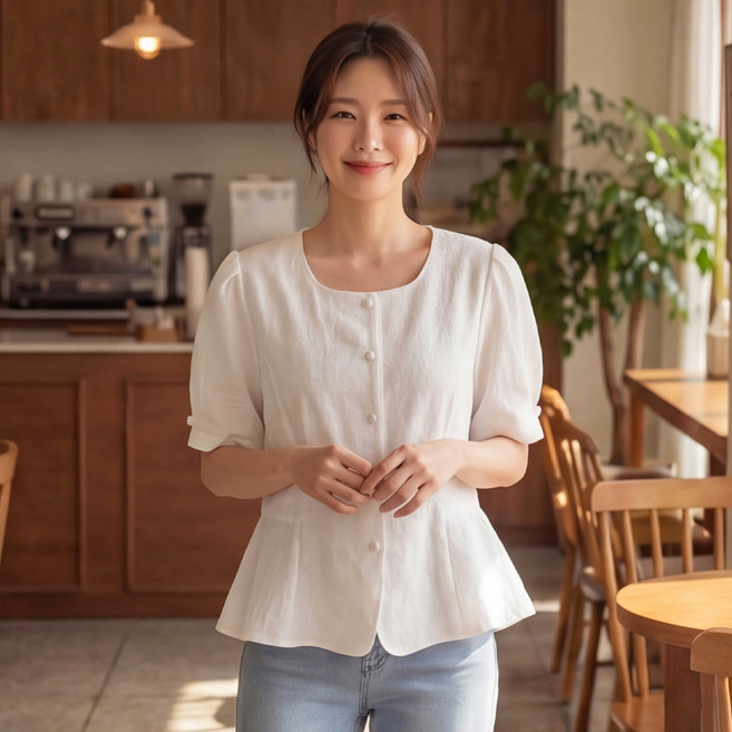 B178-7 코바티 빅사이즈 여성 페플럼 반팔 여름 블라우스