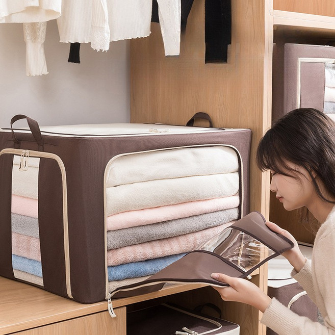 옥스포드 천 옷 수납함, 1개, 갈색