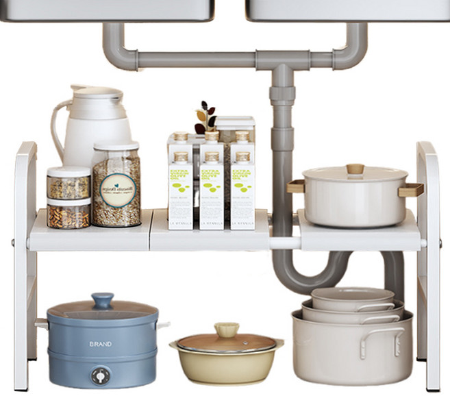 ZOZOFO 길이조절 싱크대정리선반, 화이트, 1개