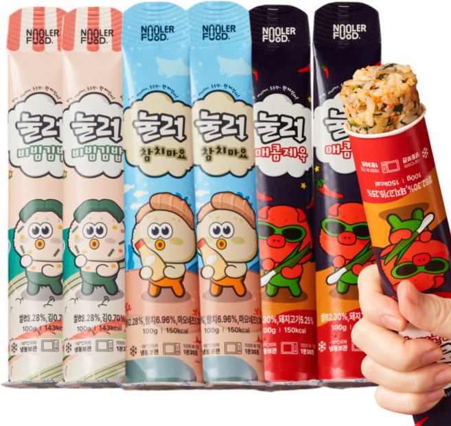 눌러밥 3종 세트 (비빔김밥2 참치마요2 매콤제육2) 맛보기 간식 볶음밥 한끼, 6개, 100g