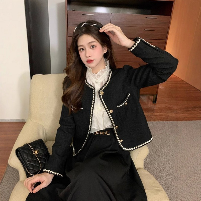 여성 봄 가을 데일리룩 라운드 트위드 자켓 클래식 하객룩 자켓 코트