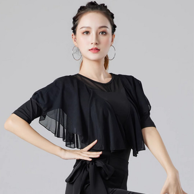 무용 라인댄스복 쉬폰상의