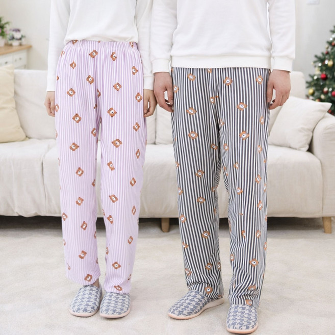 남녀공용 겨울 양면기모 캐릭터 스트라이프 파자마 홈웨어 잠옷바지