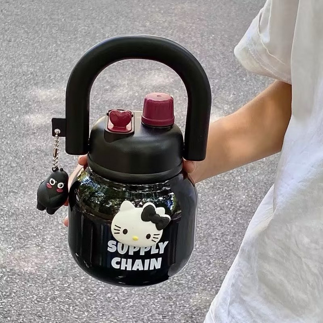 밀크카 헬로키티 텀블러 보냉성 좋은 누수 없는 써모스텀블러, 1개, 680ml, 블랙